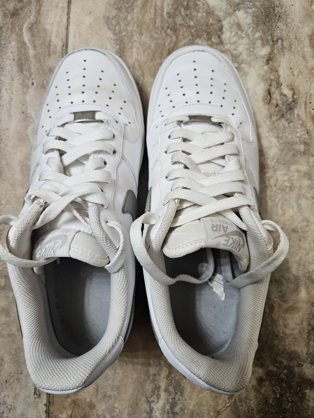 Nike White Low-Top Leather Sneakers with Gray Swoosh